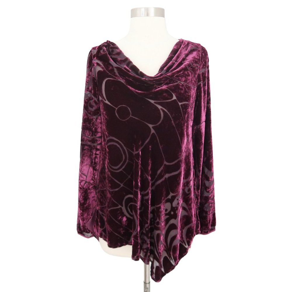 vtg GHOST Floral burnout Velvet top sz S asymmetric hem